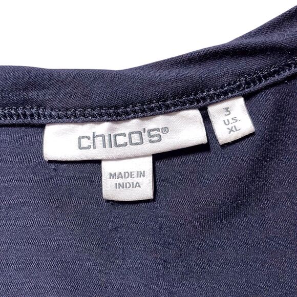 Chico’s Touch of Cool Navy V-Neck Flutter Sleeve Embellished Top Size 3 (XL) - Picture 4 of 16